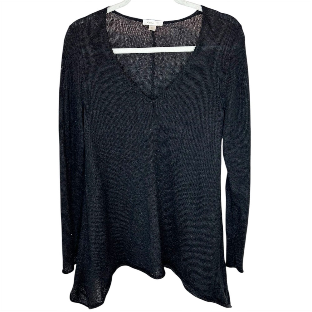 Garnet Hill V Neck Sweater Small S Black Mohair Wool Soft Old Money Quiet Luxury